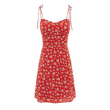 Purpdrank  Retro Red with White Flower Print V neck Corset Style Bow Lacing Up Sling Dress Sexy Women Slim Summer Dresses Holiday Robe