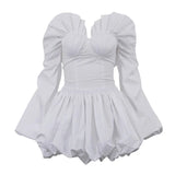 Purpdrank  Folds Puff Skirt Set Celebrity Outfits Sexy Women Skirt Two Piece Set Elegant Off Shoulder Long Lantern Sleeve Ruffle Corset Top