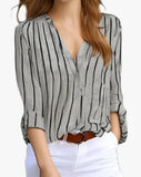 Purpdrank  Simple Blouse Women V Neck Striped Shirts Long Sleeve Vintage Fashion Top Spring Summer New Casual Female Blouse