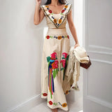 Purpdrank  Fashion Women Floral Print Long Skirt Set Square Neck Sleeveless Cropped Tops High Waist Skirt 2 Pieces Set Lady Outfits