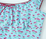 Purpdrank  Sexy Mesh Blue Fruit Print Elastic Strap Short Sleeve Dress Bow Square Collar Mini Tank Dresses Slim Fit Woman Robe