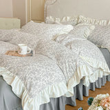 Purpdrank   Princess Style Lace Bed Skirt Four Piece Set Small Floral Print Soft Bedding Set Cotton Fabric Skin Friendly Nude Sleeping Sheet
