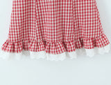 Purpdrank  Sexy Red White Plaid Spliced Lace Lacing Up Bow Halter V Collar Mini Dress Women Ruffles Hem A-line Short Dresses Robe Vestidos