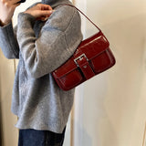 Purpdrank  Retro Women Bags Belt Buckle Design Single Shoulder Bag Flap Shape Pure Color Casual Street Underarm Satchels Latest