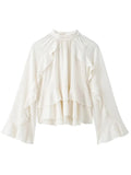 Purpdrank  Elegant Long Puff Sleeve Female O Neck Blouses Fashion Chiffon Ruffled Shirts For Women 2025 Spring New Chic Lady Tops Beachwear