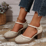 Purpdrank  Ankle Strap High Heels for Women 2025 Summer Hollow Out Breathable Woman Comfortable Baotou Chunky Heeled Mary Jane Shoes