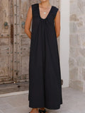 Purpdrank  Elegant Hight Waist Solid Color Vest Dress Fashion Draped Loose Long Party Dress Women Sexy V-neck Sleeveless Hollow Robe Dress
