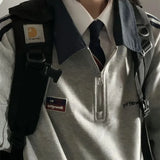 Purpdrank  American Style Vintage Autumn Winter Sweatshirts Women Lapel Patchwork Half Zipper Label Preppy Style Long Sleeve Loose Hoodies