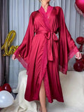 Purpdrank  New Satin Pajamas Women's Lace Light Luxury Long-sleeved Cool Nightgown Bathrobe Home Wear Women's