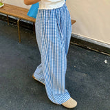 Purpdrank  Vintage Plaid Women's Wide Leg Pants Pockets 2025 New Sping Summer High Waist Casual Straight Loose Trousers Female