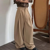 Purpdrank  American Retro Pleated Design Casual Pants Men Women Trendy Loose Match All Wide Leg Floor Length Suit Long Pants