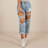 Purpdrank  Beggar Knee Big Hole Ripped Distressed High Waist Boyfriend Jeans Destroyed Denim Jeans Woman Broken Denim Pants Suit Pants)