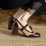Purpdrank  New Patent Leather Mary Jane Women's Shoes LEISURE Buckle Shallow Pumps Square Toe Thick Heel Shoes Woman Zapatos De Mujer