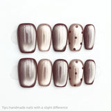 Purpdrank  10pcs Handmade Brown Silver Polka Dot Press on Nails Square Full Cover Wearable Reusable Elegant False Nails