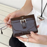 Purpdrank  Leather Card Holder Women Ultra-Thin Mini Buckle Coin Purse Portable Wallet Cute Bank Credit Id Bag Multi-Card Slot Wallets