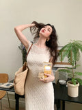 Purpdrank  Retro Fashion Beach Vacation Women's Waist Wrap Short Sleeve Chiffon Set Dress French Elegant Lady Mesh Sling Dress Set of Two