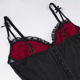 Purpdrank  Gothic Black Bow Spaghetti Strap Dress Women Fashion Ruched V Neck Sleeveless Mesh Patchwork A Line Mini Dress Clubwear