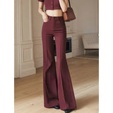 Purpdrank  Ankela Red High Waist Wide Leg Pants Women's Loose Lazy Style Trousers Straight Cut Slimming Effect Autumn Fashion Long Pants