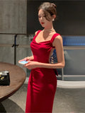 Purpdrank  Elegant Red 2025 Sexy Long Dress Women Summer Sleeveless V-neck Backless Dress Fashionable Evening Party Tight Straight Skirt