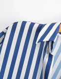 Purpdrank  CHIC Autumn Lapel Blue White Striped Print Bright Satin Shirt Women Single-Breasted Buttons Full Sleeve Loose Blouses Tops