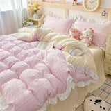 Purpdrank  Princess Style Bedding Sets 2025 Ruffle Lace Quilt Cover Romantic Pink Bed Sheet Sets Woman Girls Bedroom Duvet Cover Set 4pcs