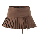Purpdrank  Y2K Twill Low Waist Pleated Mini Skirt American Retro Side Zipper Short Skater Skirts With Shorts lining