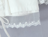 Purpdrank  Stylish White Spliced Lace Short Puff Sleeve Shirt Women Peter Pan Collar Bow Hem Loose Crop Tops