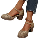 Purpdrank  Ankle Strap High Heels for Women 2025 Summer Hollow Out Breathable Woman Comfortable Baotou Chunky Heeled Mary Jane Shoes