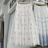 Purpdrank  Women Skirt Sweet Floral Embroidered High Waisted Gentle Skirts 2025 Summer New Slimming Patchwork Faldas Clothes