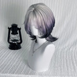 Purpdrank  Women's Gradient Pink Purple Short Bob Wig with Bangs Highlighted Top Dyeing Full Head Cover Fiber Mechanism Hair Extension