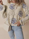 Purpdrank  Winter New Floral Print Short Sweater for Women 2025 Personalized Hollow Shoulder Knit Sweater for Women