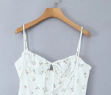 Purpdrank  Sexy White Floral Print Cross Lacing up Bandage Back Sling Dress Women Corset Style Bow Ruched Chest Hem Slit Swing Midi Robe