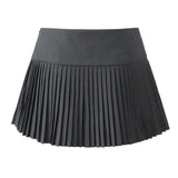 Purpdrank  Y2K American Retro Women Gray Solid Color Bow Belt Ruched Pleated Mini Skirt Side Zipper A-line Short Saia Skirt Cool Girl