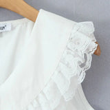 Purpdrank  Sweet White Spliced Lace open Buttons Peter Pan Collar Mini Sleeveless Dress Women Wood ears Hem Loose Straight Short Vestidos