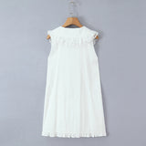 Purpdrank  Sweet White Spliced Lace open Buttons Peter Pan Collar Mini Sleeveless Dress Women Wood ears Hem Loose Straight Short Vestidos