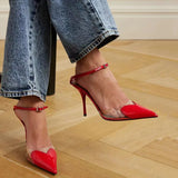 Purpdrank  Summer Sexy Transparent PVC Red Women Sandals Fashion Stiletto High heels Patent Leather Mixed-colors Mules Slides Party Shoes