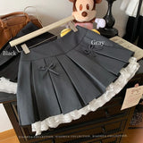 Purpdrank  Lace Patchwork Pleated Skirt for Women Korean Sweet Preppy Bow A-Line Skirts Y2K Fashion High Waist All-Match Dancing Skirts New