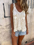 Purpdrank  Summer New Pure Color Sleeveless Tank Tops Lady Simple Beach Vacation Irregular Top Fashion U Collar Lace Hollow Out Halter Vest