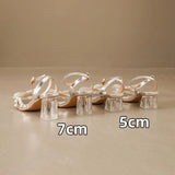 Purpdrank  Summer Latest Women's Sandals Square Head Fashion Crystal Heel  High Heel Thick Heel Bow Ankle Buckle Strap Female Shoes