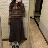 Purpdrank  Vintage Jacquard Sweater Women Autumn Winter Round Neck New Thicken Korean Paisley Ingle-breasted Folk Knitted Cardigans Tops