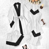 Purpdrank  4 Pieces Women's Sexy Lace Pajamas Fashion V Neck Gown Comfort Pajamas Pajamas Cami Top And Shorts Nightdress Casual Loungewear