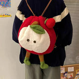 Purpdrank  Cute Cartoon Apple Shoulder Bag Lovely Cartoon Apples Backpack Crossbody Bag  Plush Large Capacity Schoolbag Plush Shoulder Bag
