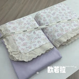 Purpdrank  Princess Style Bedding Sets Ruffle Lace Bow Quilt Cover Romantic Print Bedclothes Home Decor Woman Girl Bedroom Duvet Cover 4pcs