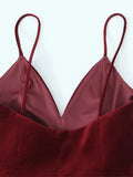 Purpdrank  Red Velvet Halter Short Dress Velvety V-Neck Fashion Sleeveless Elegant Waist Cinching French Dress Party Gown Women's Clothing