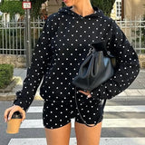 Purpdrank  Women 2 Piece Outfits Polka Dot Sweatsuits Shorts Sets Fall Long Sleeve Oversized Hoodie Tops Girl Casual Lounge Matching Suit