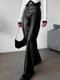 Purpdrank  Black PU Faux Leather Pants for Women 2025 Fashion Autumn Winter High Waist Button Fly Casual Straight Trouser Female Pantalones