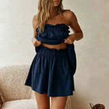 Purpdrank   High Street Sleeveless Loose Women 2pc Set Vacation Backless Hollow Solid Color Suit Casual Strapless Top & Shorts Summer Outfit
