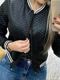 Purpdrank  Autumn Jackets 2025 Women's Casual Solid Color Long Sleeve Zipper Quilted Skinny Fit Daily Basic Jackets