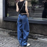 Purpdrank  High Waist Straight Leg Jeans Dad Style Loose Floor Length Wide Leg Pants Slimming Effect Pear Shape High Quality
