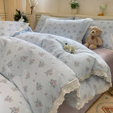 Purpdrank  INS Korean Style2025 New Yungan Cotton Wrinkled Double-layer Yarn Lace Bedding Sets
